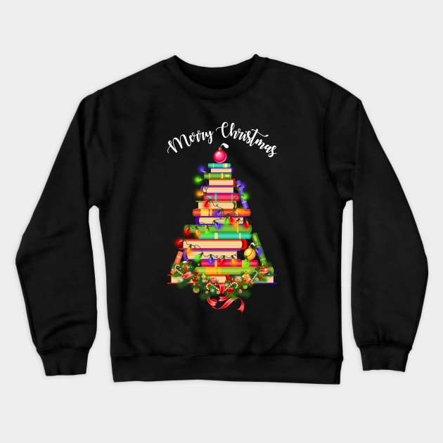 Books Christmas Tree Shirt Gift For Librarian Nerd Crewneck Sweatshirt by Danielsmfbb